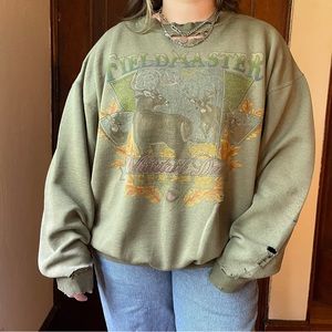 VTG 80s Fieldmaster Army Green Distressed Deer Crewneck Sweatshirt